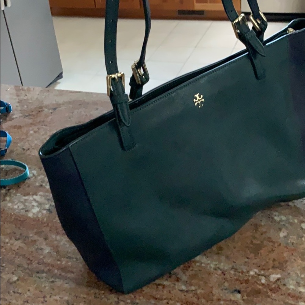 Tory Burch York saffiano tote jitney green / navy
